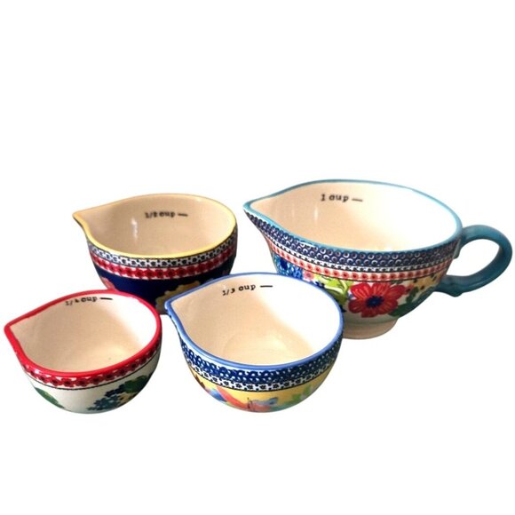 Set of 4 Pioneer Woman Stoneware Measuring Cups Floral - Picture 1 of 10